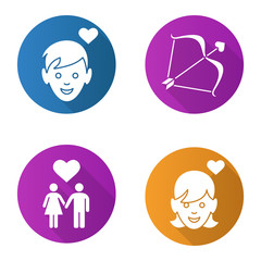 Valentine's Day flat design long shadow icons set