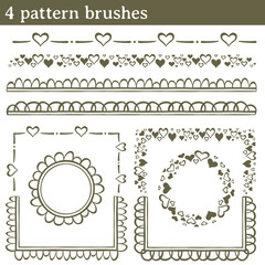 Pattern brushes, hearts. You can draw any line and apply a pattern brush. You can also make frames with different shapes (round, square, ...) because all the brushes have outer and inner corner tiles.