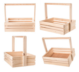 Vintage Wooden Empty crate isolated on White Background.