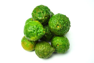 Kaffir Lime or Bergamot on white background, Selective focused.