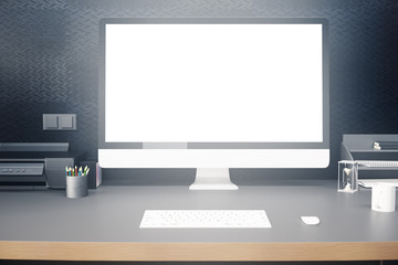 Desktop with white computer closeup
