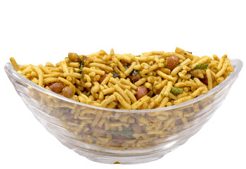 isolated besan lehsuniya,south indian namkeen in bowl