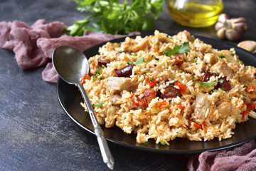 Jambalaya - spicy rice with meat and vegetables.