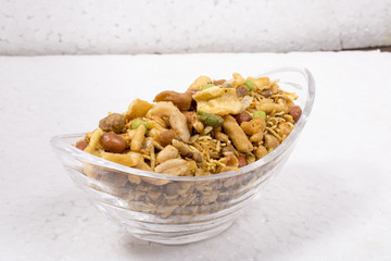 traditional Indian navratan mixture namkeen in bowl image