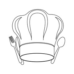 monochrome contour with chef hat and cutlery vector illustration