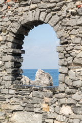 Ancient Arch window in Portovenere in the Ligurian region of Ita