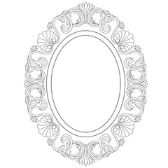 Oval vintage border frame engraving with retro ornament pattern in antique baroque style decorative design. Vector.