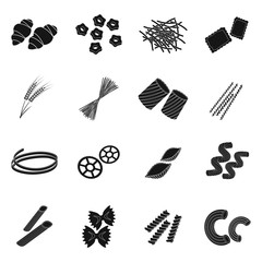 Types of pasta set icons in black style. Big collection of types of pasta vector symbol stock illustration