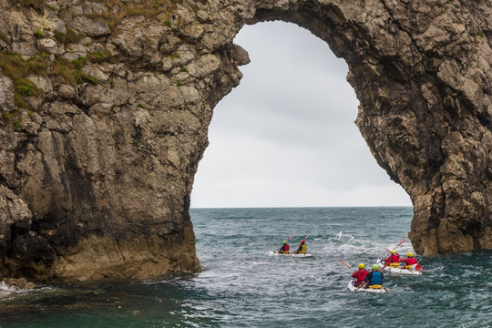 Kajaking through Durdle Door