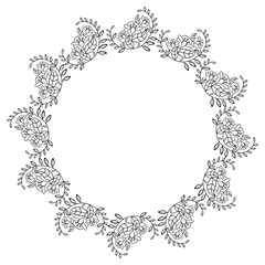Elegant round frame with contours of flowers.  Raster clip art.