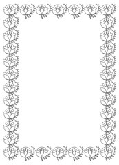 Elegant vertical frame with contours of flowers. Raster clip art.