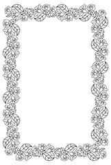 Elegant vertical frame with contours of flowers. Raster clip art.