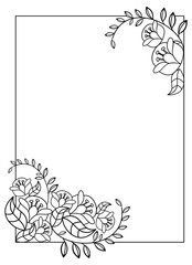 Elegant vertical frame with contours of flowers. Raster clip art.