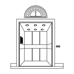 monochrome contour with elevator opened door vector illustration