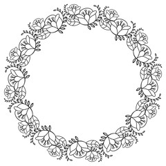 Elegant round frame with contours of flowers.  Raster clip art.
