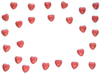 Heart isolated on the white background. Saint Valentines Day card. Mock-up. Shallow Selective focus. Copyspace. Top view
