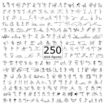 Cartoon Icons Set Of 250 Sketch Little People Stick Figure