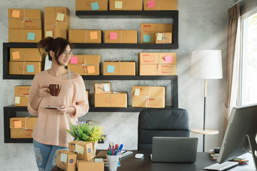 Young entrepreneur, teenager business owner work at home, alpha