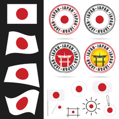 japan flag with icon and grunge rubber design illustration