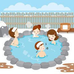 Family Relaxing In Hot Spring, Bath, Onsen, Japanese, Culture, Healthy, Season, Body