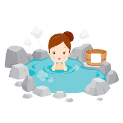 Girl Relaxing In Hot Spring, Bath, Onsen, Japanese, Culture, Healthy, Season, Body