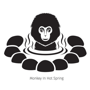 Snow Monkey In Hot Spring, Monochrome, Bath, Onsen, Japanese, Culture, Healthy, Season, Body
