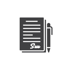 Signed contract, document icon vector, filled flat sign, solid pictogram isolated on white. Symbol, logo illustration