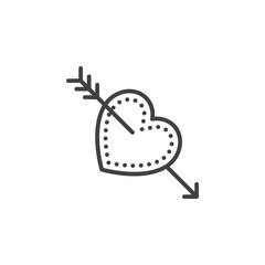 Cupid arrow in heart line icon, outline vector sign, linear pictogram isolated on white. Love symbol, logo illustration