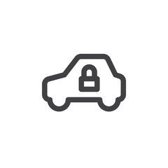 Vehicle and lock simple  line icon, outline vector sign, linear pictogram isolated on white. Car security symbol, logo illustration