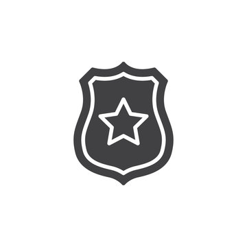 Sheriff Badge With Star Icon Vector, Filled Flat Sign, Solid Pictogram Isolated On White. Public Safety Symbol, Logo Illustration