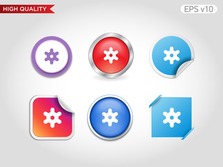 Colored icon or button of gear symbol with background