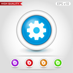 Colored icon or button of gear or settings symbol with background