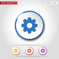 Colored icon or button of gear or settings symbol with background