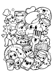 Dining doodles. Coloring pages for kids.