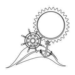 contour background sunset with boat helm vector illustration