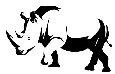 black and white linear paint draw rhino illustration