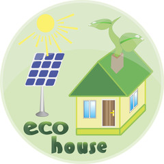 Illustration icon green house with leaf isolated on white background