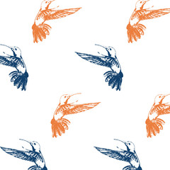 Orange Blue Hummingbird Pattern