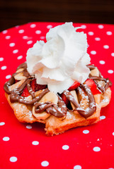 Belgian Waffle with caramel and Strawberries