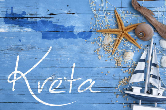 Maritime Postkarte mit Mittelmeerinsel Kreta Griechenland