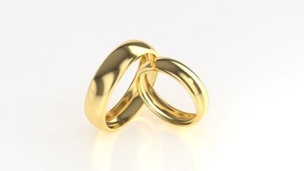 The beauty gold wedding ring on white background. 3d rendering