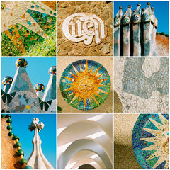 Barcelona travel collage with Antonio Gaudi architectural detail