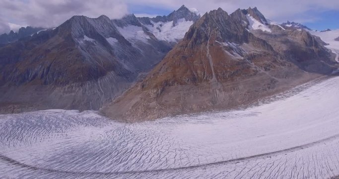 Lateral panoramic view of Aletsch glacier - Valais, Switzerland