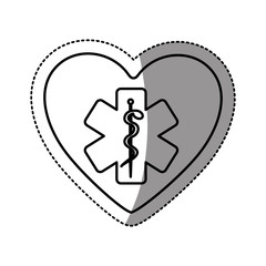 silhouette sticker in heart shape with cross health symbol with serpent entwined vector illustration