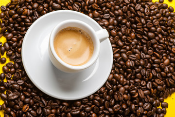 Cup of coffee and beans