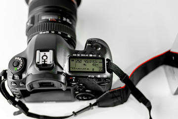 Top LCD panel of a professional DSLR camera 