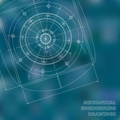 Mechanical engineering drawings. Engineering illustration. Vector background. Blue