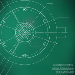 Mechanical engineering drawings. Engineering illustration. Light green