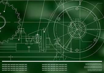 Vector drawing. Mechanical drawings on a green background. Engineering illustration. Corporate Identity