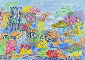 Fototapeta na wymiar Underwater world abstract painting